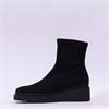 Miss Elastic Platform Wedge Ankle Boot - Black Stretch